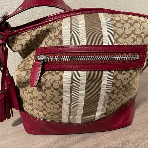 Coach Red/Tan Crossbody Hobo Bag. - Picture 1 of 6